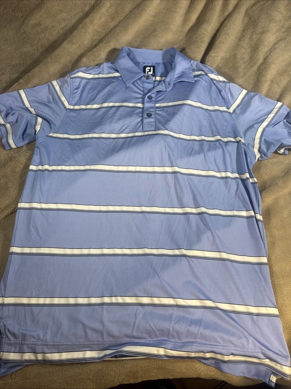 FootJoy Polo Shirt Mens XL Light Blue Striped Athletic Fit Golf Performance
